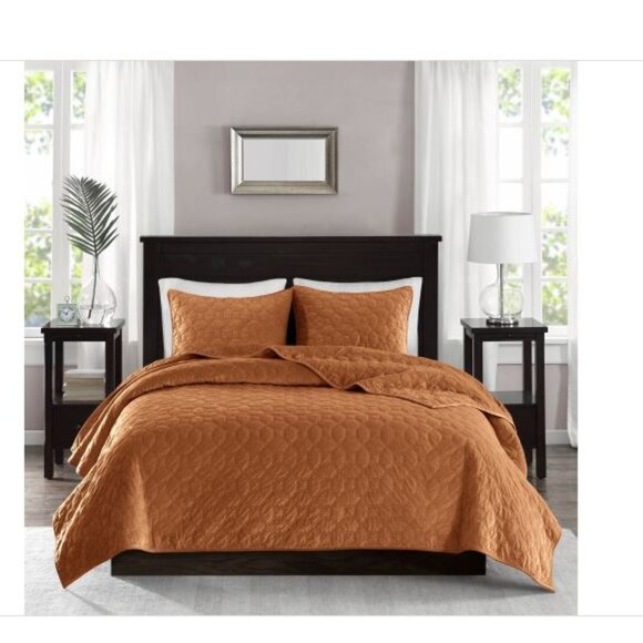 Madison Park Harper Quilted Velvet 3-Pc. Quilt Set, King/California King Rust - Picture 1 of 1